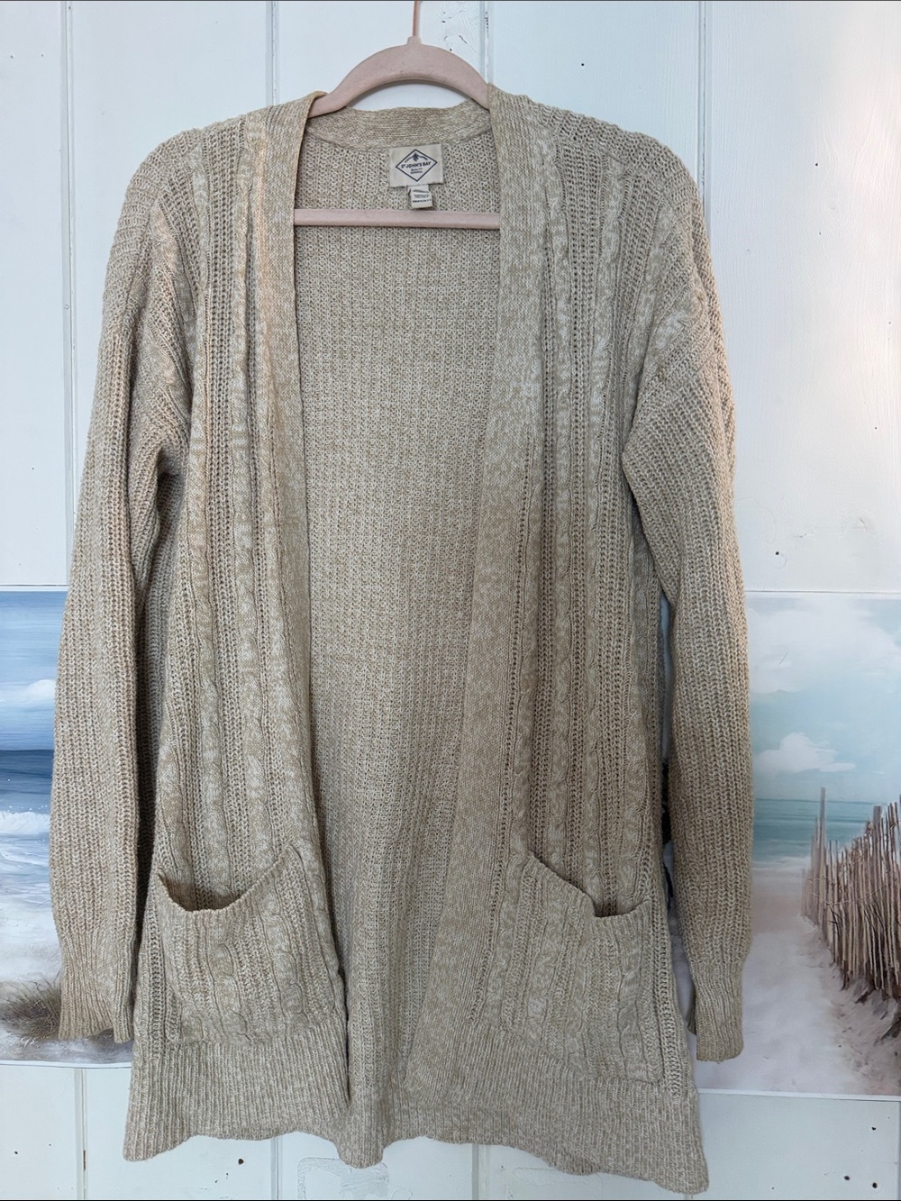 St. John's Bay Open-Front Cable Knit Cardigan - Beige